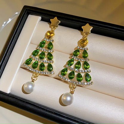 Rhinestone Christmas Tree Earrings