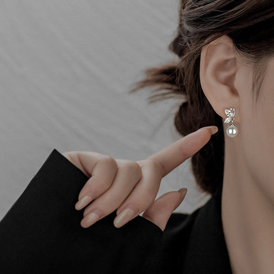 Rhinestone Butterfly Pearl Earrings