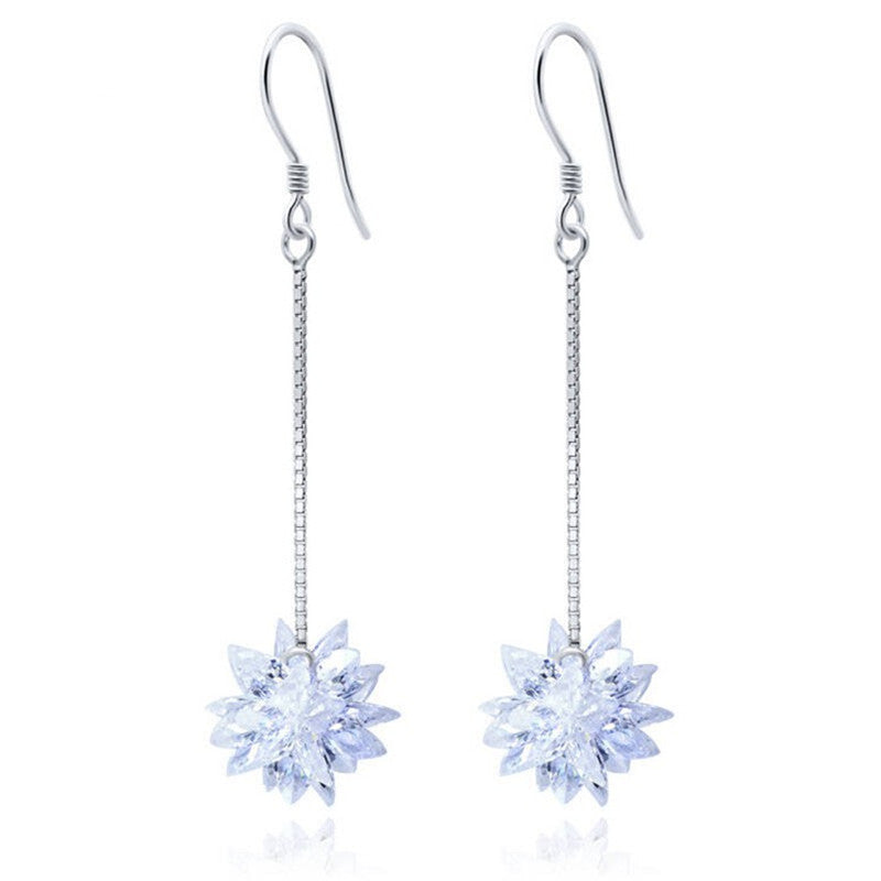 S925 Silver Ice Flower Long Ear Hooks
