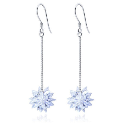 S925 Silver Ice Flower Long Ear Hooks