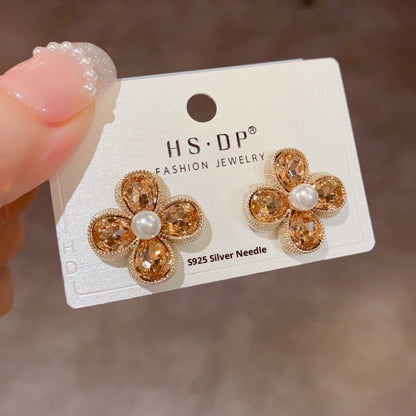 Coffee Pearl Petal Studs Earrings