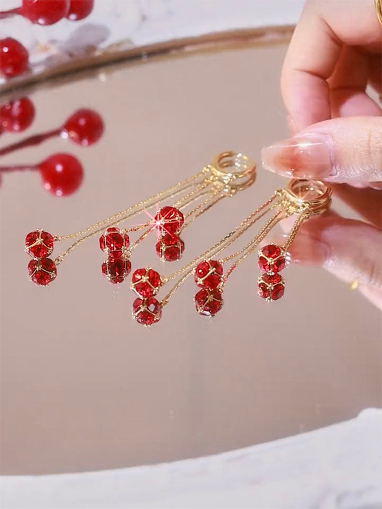 Red Diamond Ball Girl Earrings