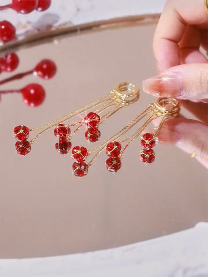 Red Diamond Ball Girl Earrings