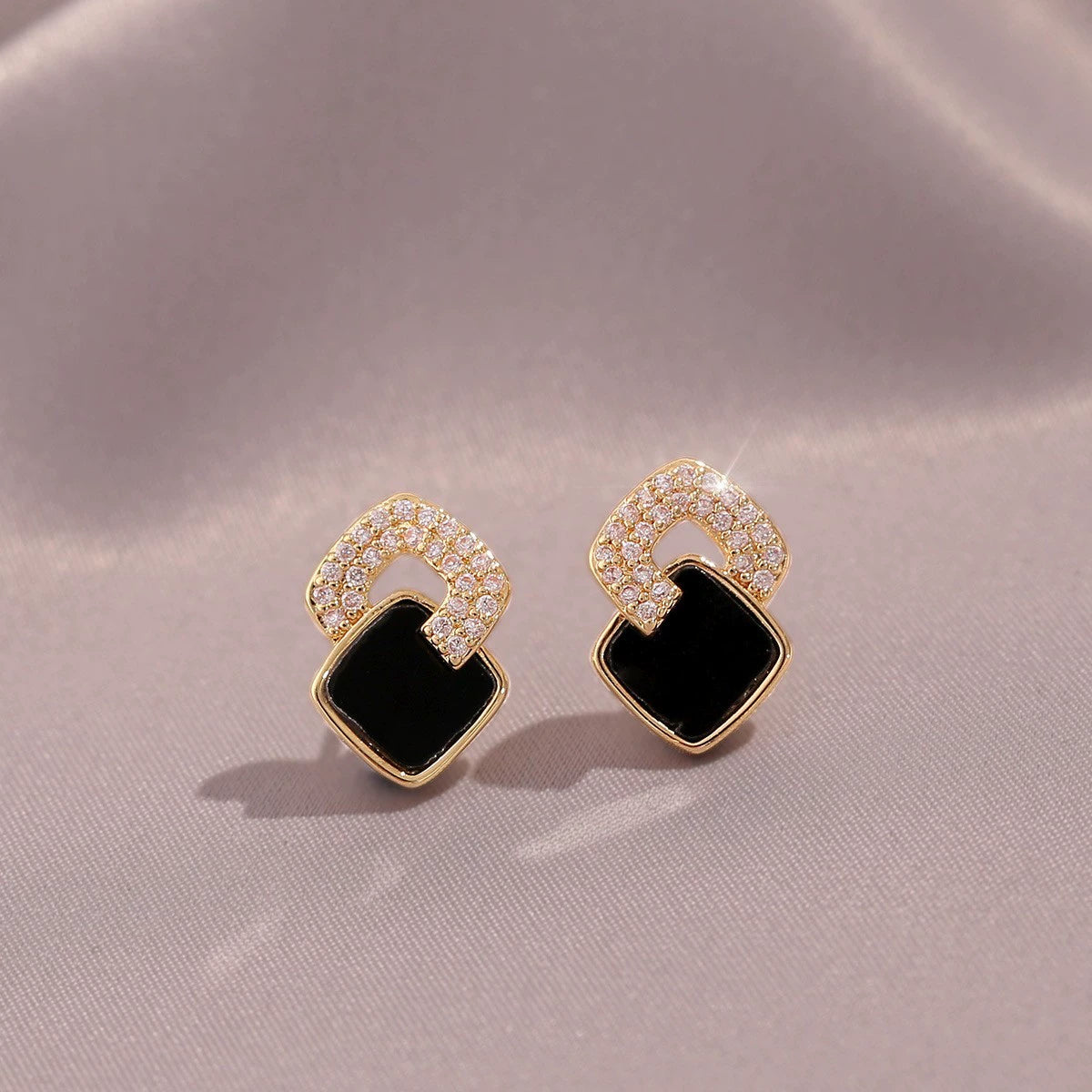 Black Cross Square Earrings