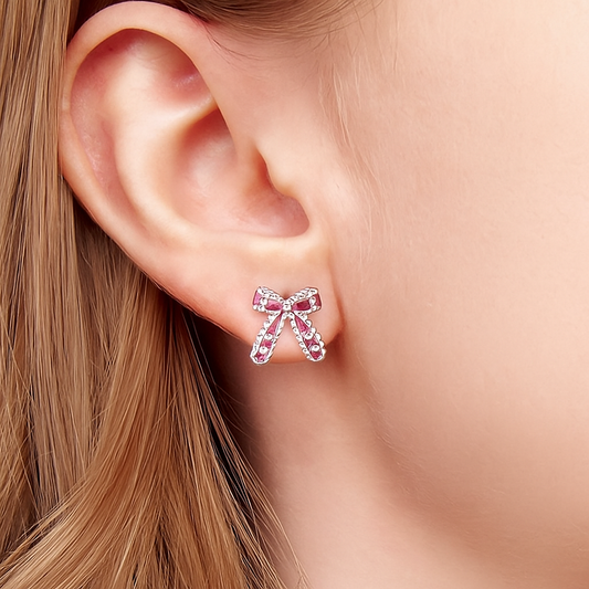 Silver Christmas Bow Earrings