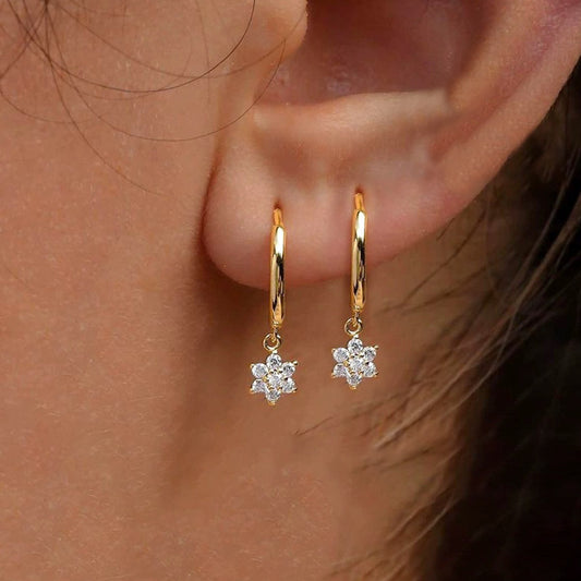 INS Geometric Flower Silver Earrings