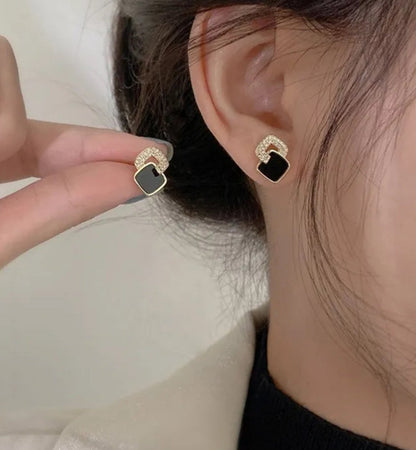 Black Cross Square Earrings