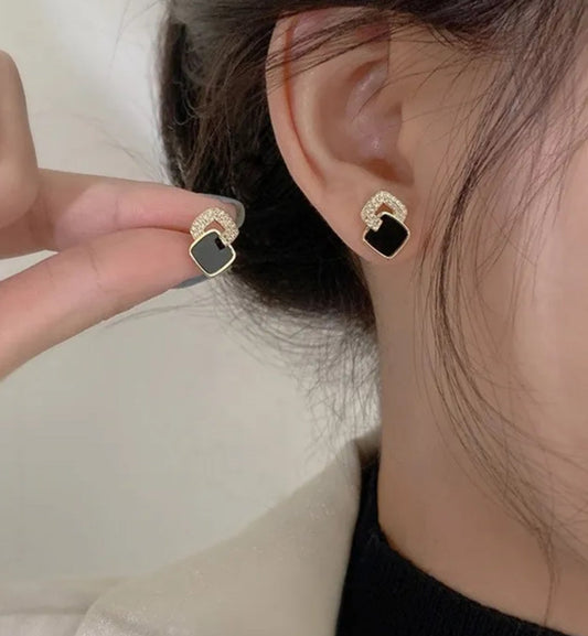 Black Cross Square Earrings