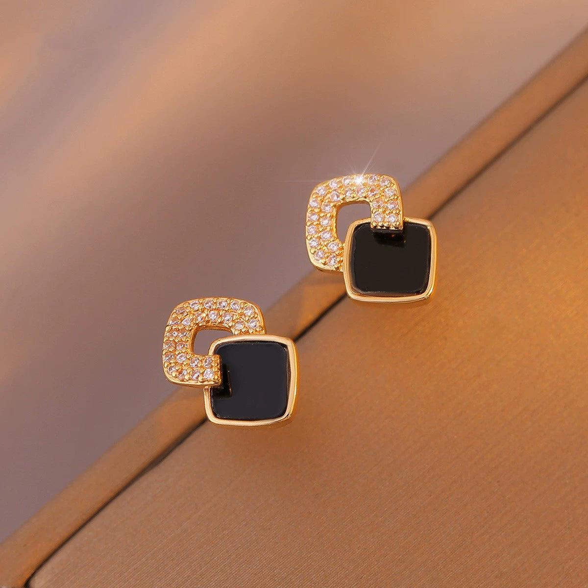 Black Cross Square Earrings