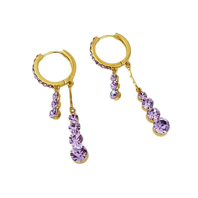 Purple Full-Diamond Tassel Ear Clips