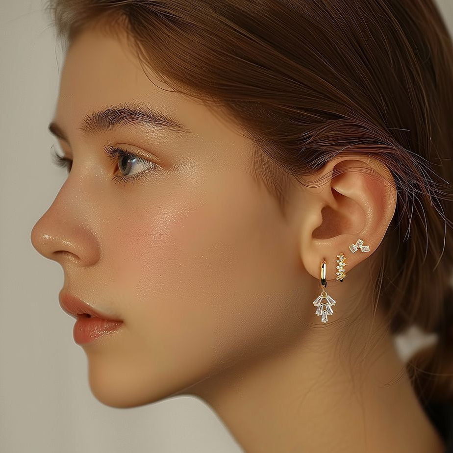 S925 Silver Geometric Square Stud Earrings