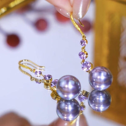 French Pearl & Diamond Tassel Ear Hooks