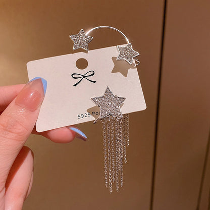 French Full-Diamond Tassel Earrings