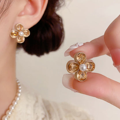 Coffee Pearl Petal Studs Earrings