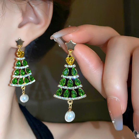 Rhinestone Christmas Tree Earrings