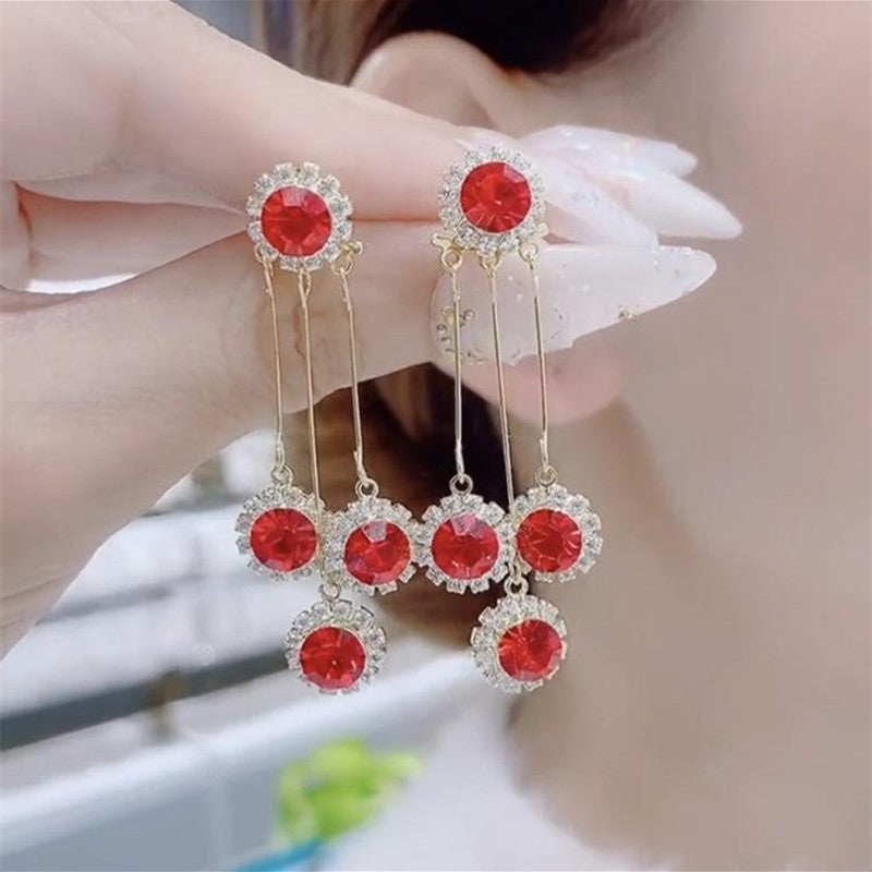 Front–Back Rhinestone Tassel Earrings