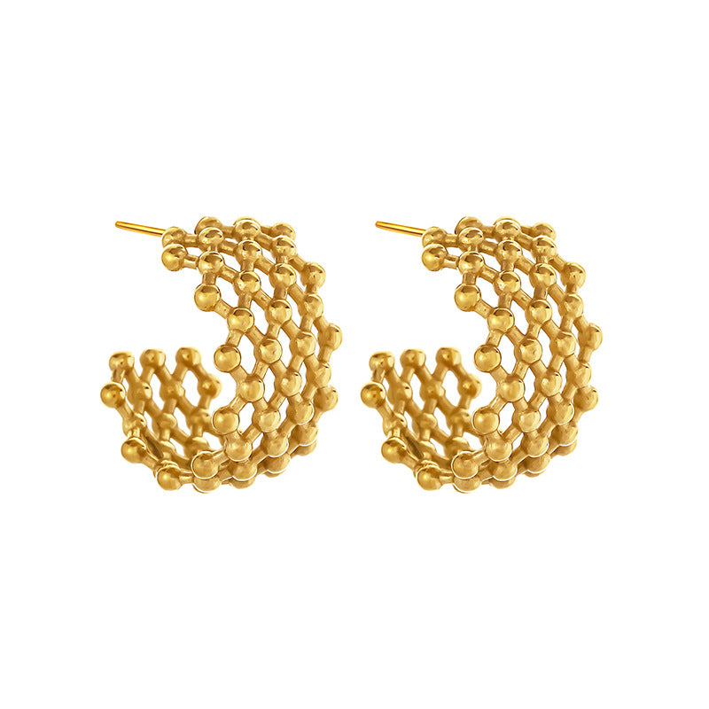 Mesh C-Shaped Niche Stud Earrings