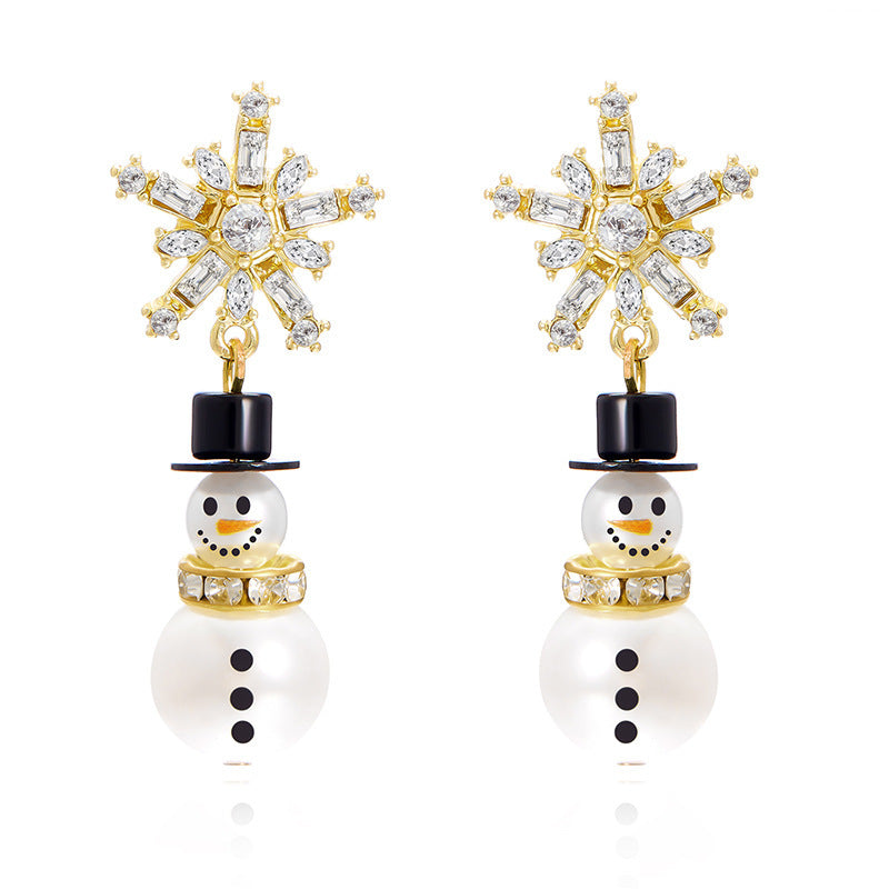 Snowflake Pearl Snowman Earrings