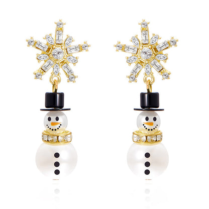 Snowflake Pearl Snowman Earrings
