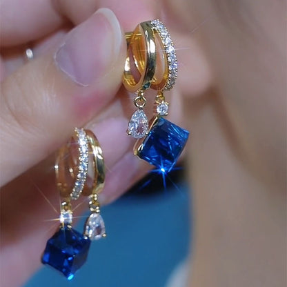 Blue Sugar Crystal Cube Ear Clip
