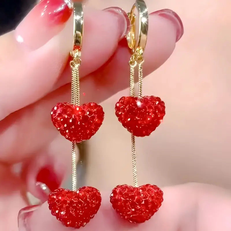 Red Heart Elegant Long Earrings