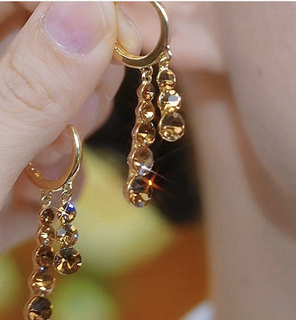 Purple Full-Diamond Tassel Ear Clips