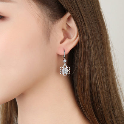 White Flower Copper Long Temperament Earrings