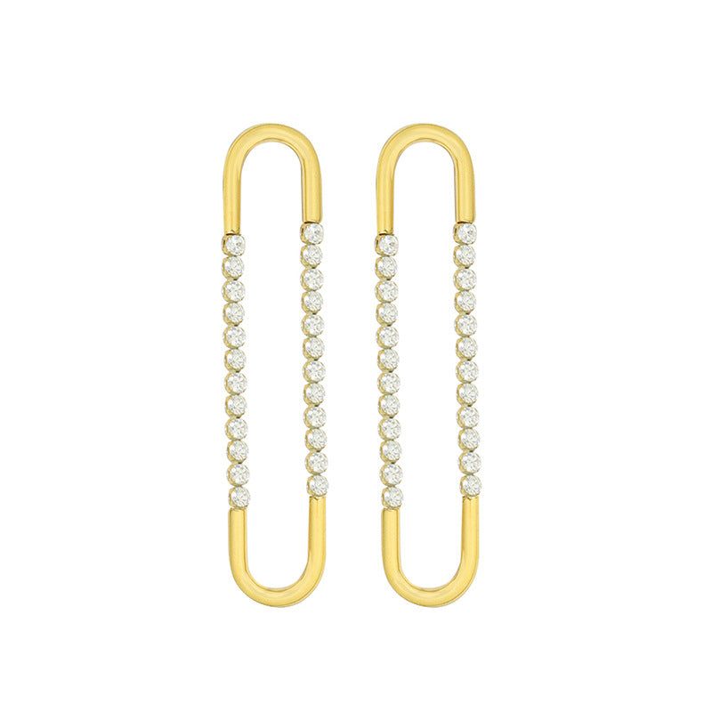 18K Gold U-Shaped Zircon Titanium Steel Earrings