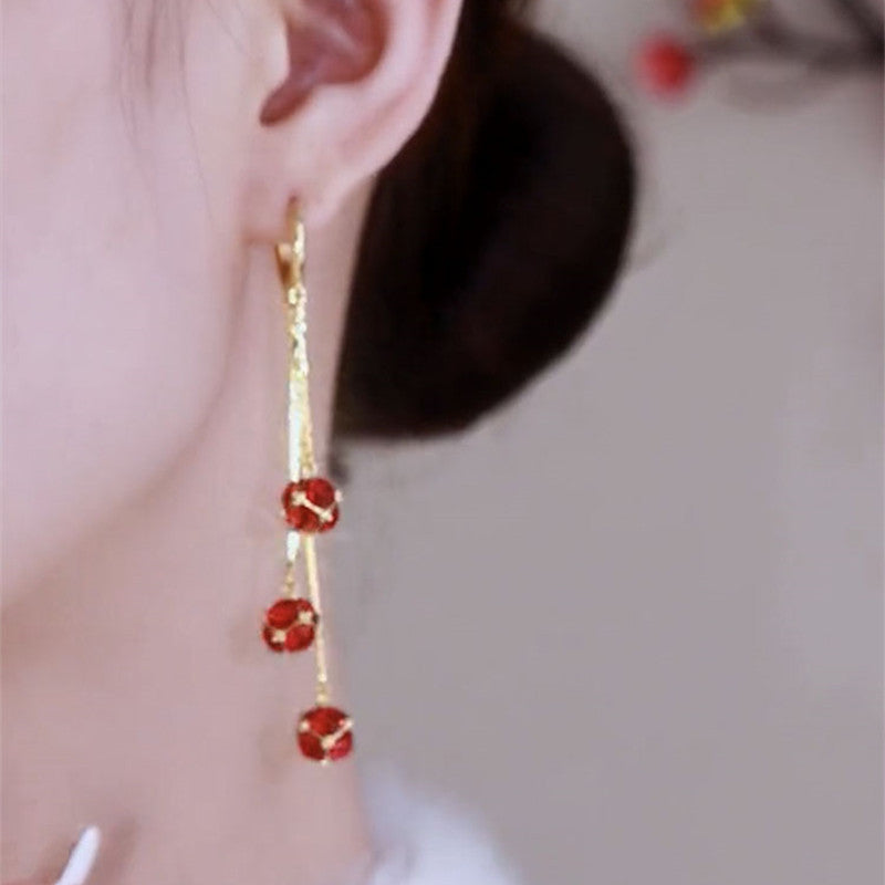 Red Diamond Ball Girl Earrings